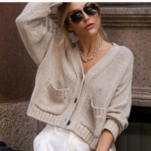 Brochu Walker Cropped Chunky Knit Button Up Cardigan in Asher Multi M - Picture 2 of 16